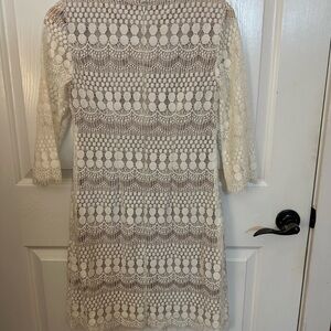 Eliza J Cream Lace Long Sleeve Dress